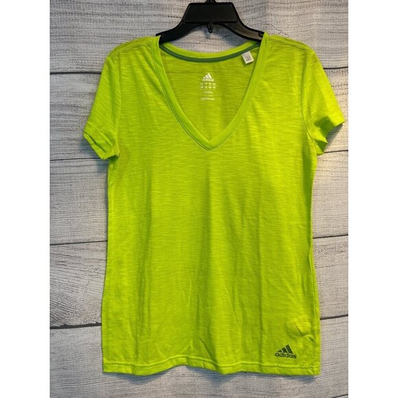 Adidas V-Neck Lime Green Climate Tee Shirt Size M - Picture 1 of 4